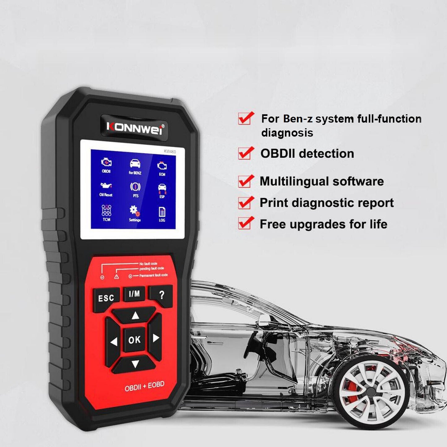 KW460 Auto OBDII Diagnostic Scanner OBD EOBD Auto Code Reader til Benz