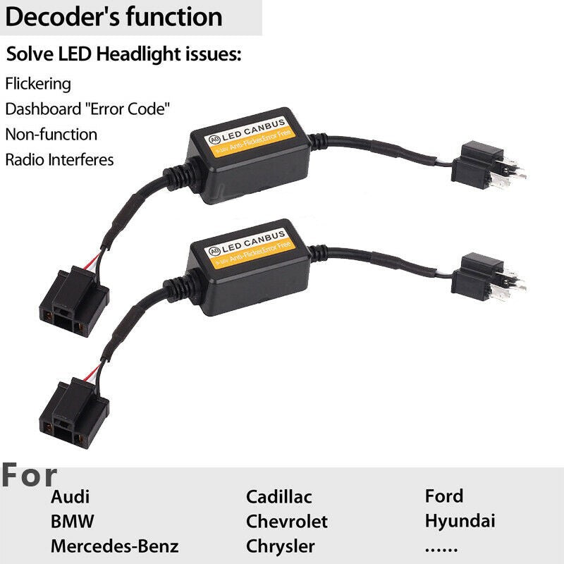 LED Headlight Canbus Error Free Anti Flicker Resistor Canceller Decoder