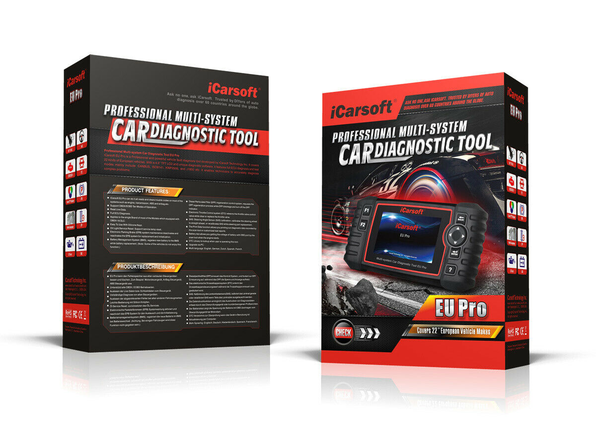 iCarsoft EU PRO Multi-System Diagnostic Scan Tool til alle 22 europæiske køretøjer