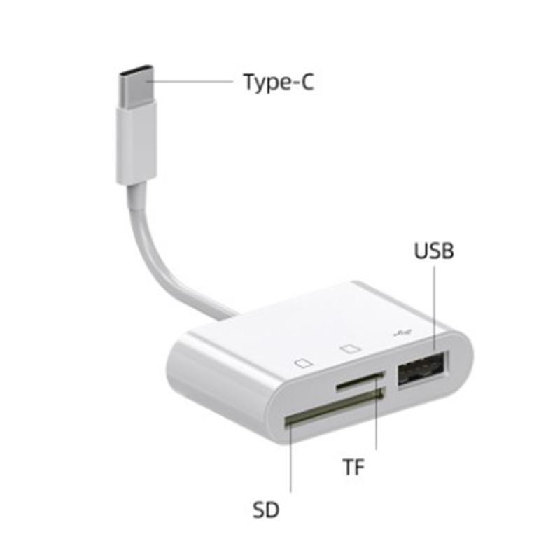 USB 2.0 bærbar kortlæser Type-C til TF CF Advanced Design OTG Adapter