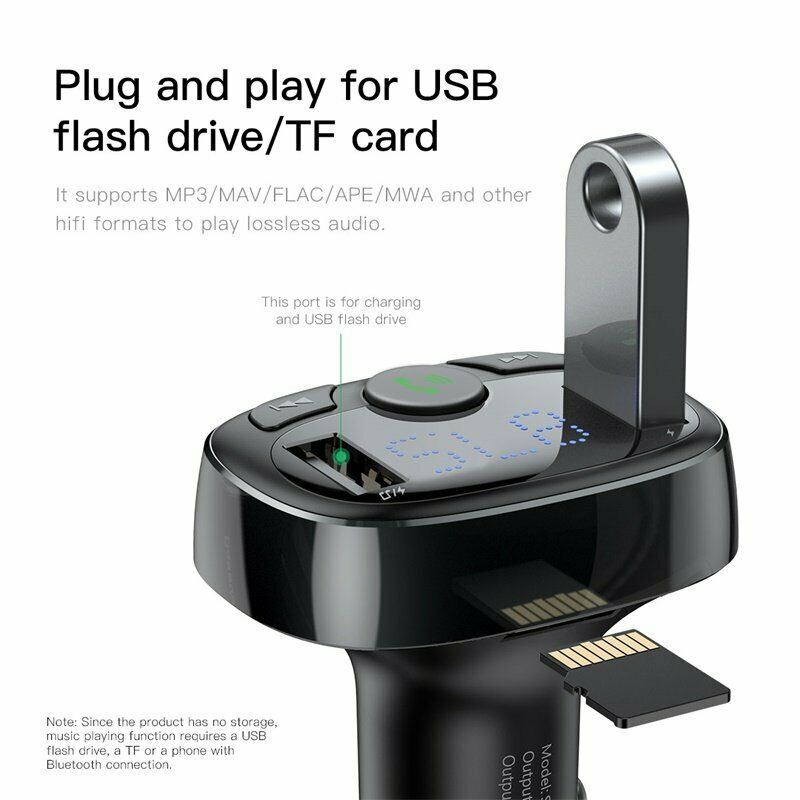 Baseus Bluetooth FM-sender Trådløs håndfri bil MP3-afspiller 2 USB-oplader - Lifafa Denmark