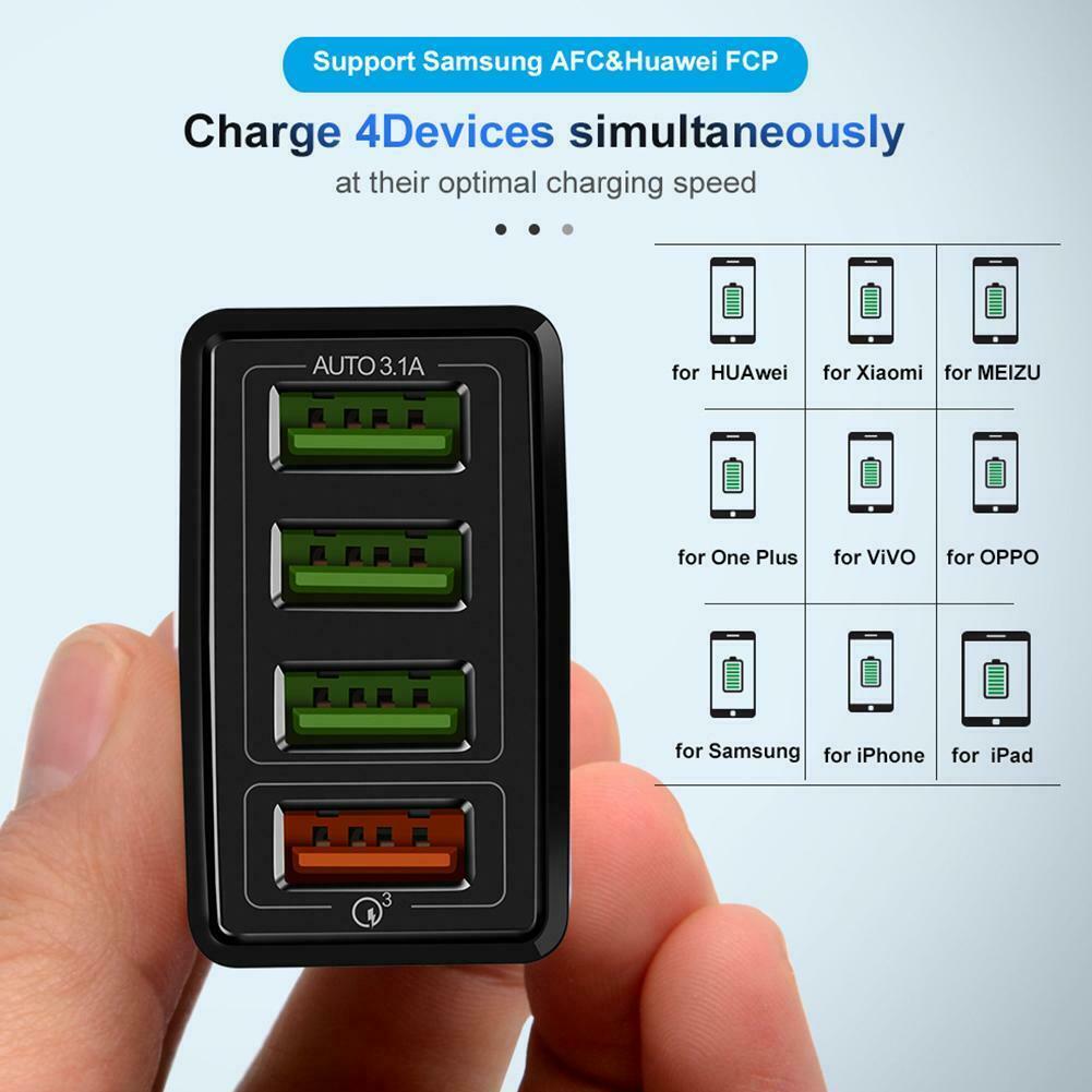 4 Multi-Ports Fast Quick Charge QC 3.0 USB Hub Wall Charger Adapter