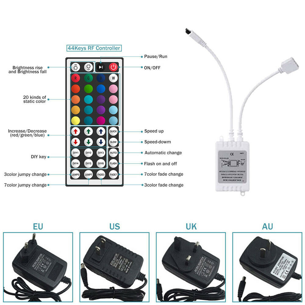 15M 10M 5M RGB 300LEDs 3528 LED Strip Light SMD + WIFI & App + 44Key Remote + 12V Power Kit