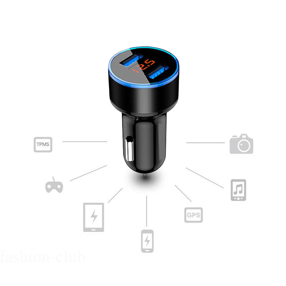 3.1A Dual Ports USB Car Cigarette Charger Lighter Digital LED Voltmeter 12V/24V - Lifafa Denmark