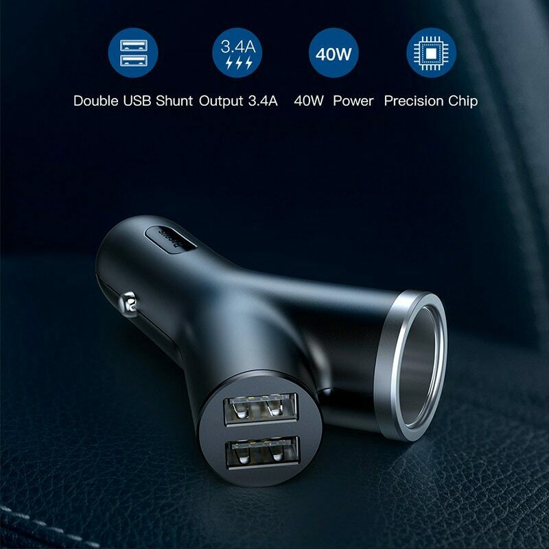 Baseus 3.4A Dual USB Car Cigarette Lighter Adapter Charger 2 Way Socket Splitter - Lifafa Denmark