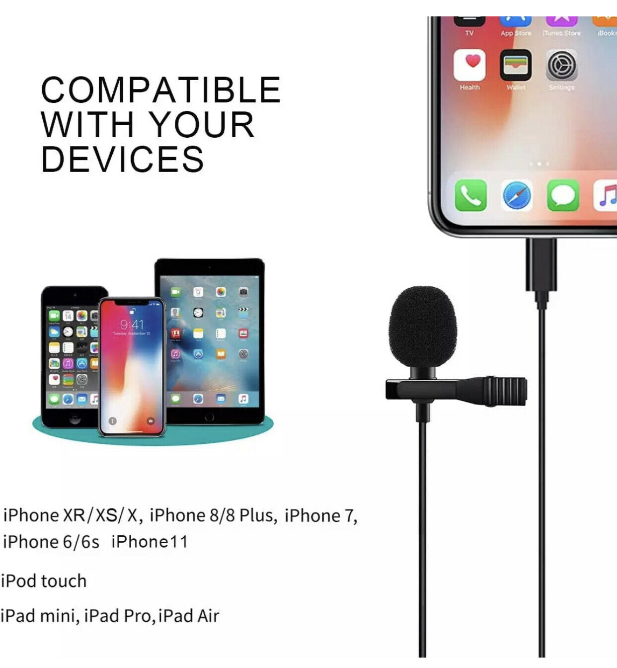 Mini stereomikrofon klip på kondensator til iPhone iPad IOS