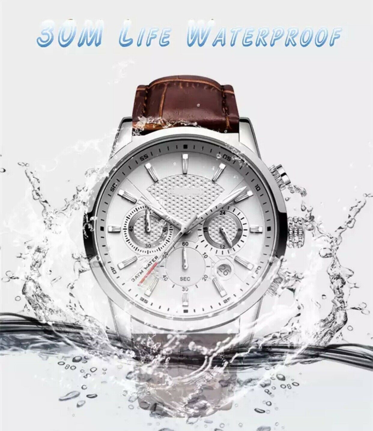 Men's Watch Leather Chronograph Waterproof Date Quartz