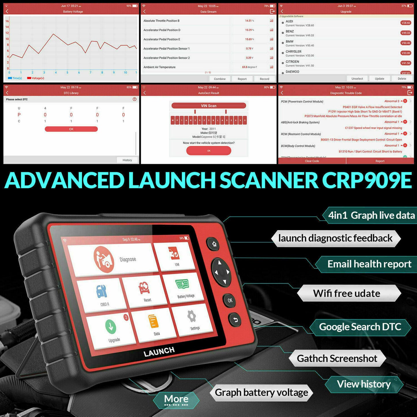 Launch CRP PRO 909E Opgraderet CRP229 Universal Code Reader Car Scanner