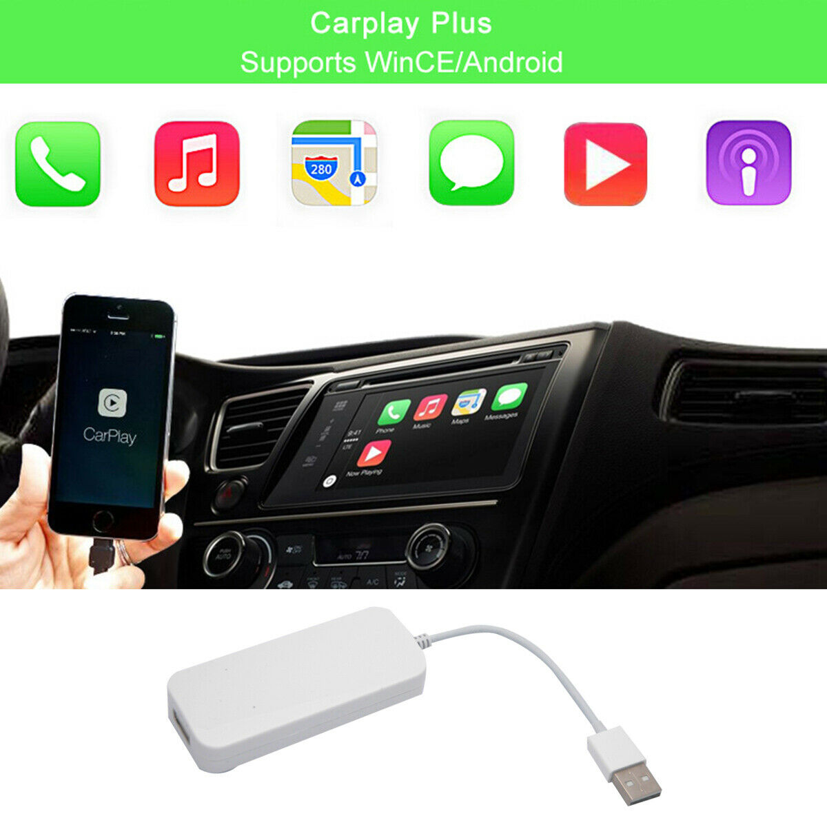 USB Dongle Adapter for Apple iOS CarPlay Android Car Radio Navigation Player