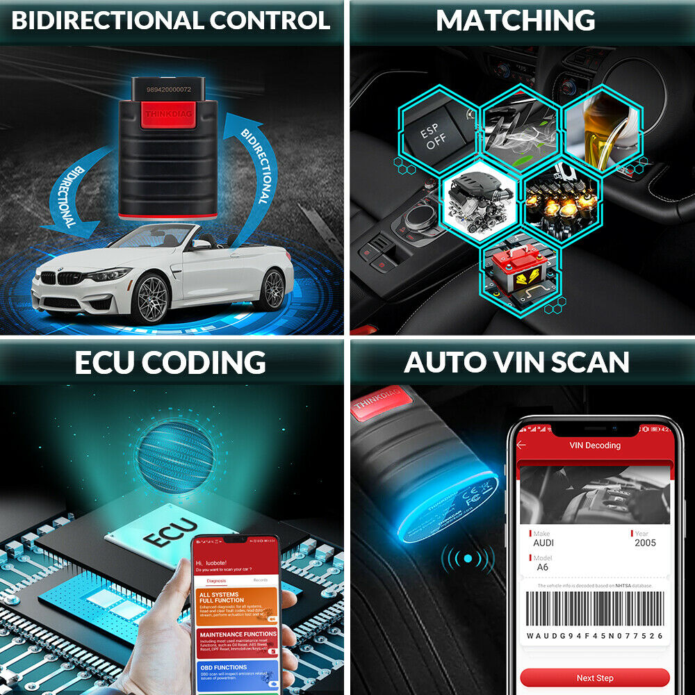 THINKDIAG OBD2 Scanner Bluetooth Car ABS SRS Bidirectional ECU Coding Scan Tool