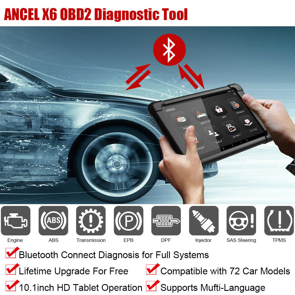 Ancel X6 Bluetooth All System Code Reader Car Diagnostic Tool with 10" Tablet OBD2 Scanner