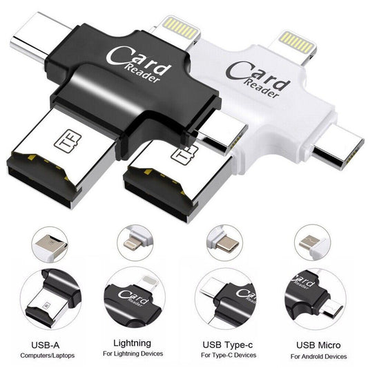 4 i 1 USB OTG USB Adapter Micro SDTF kortlæser til Android Samsung iPhone med 64GB kort - LifafaDenmark Aps