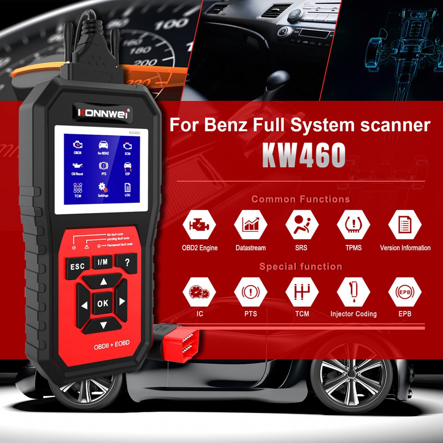 KW460 Auto OBDII Diagnostic Scanner OBD EOBD Auto Code Reader för Benz ...