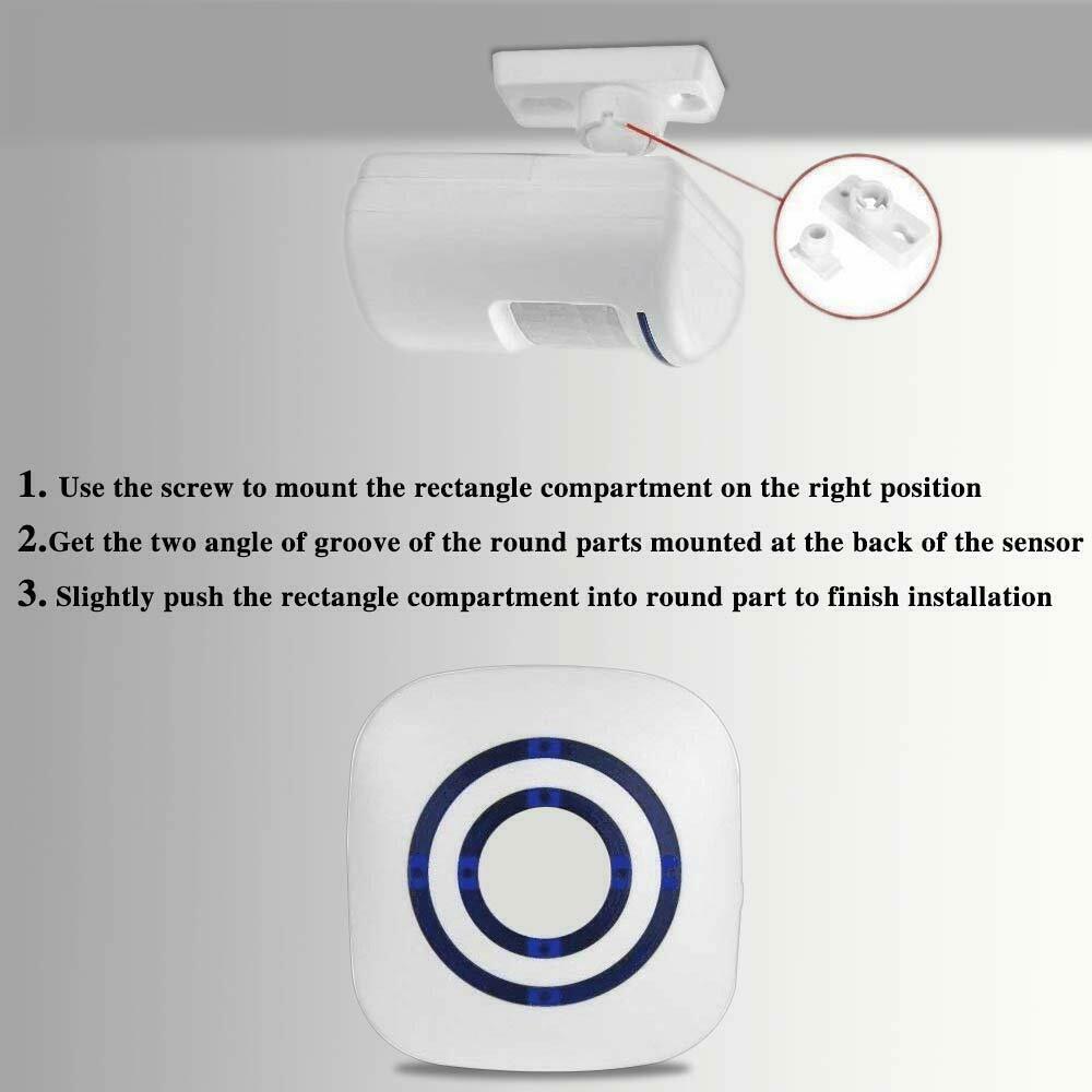 Trådløs Chime LED-dørklokkealarm PIR-bevægelse IR-sensordetektor Alert Hjem Safe 1 sensor + 2 klokker