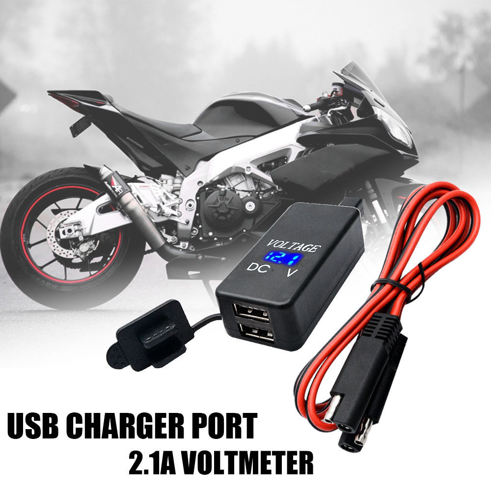 Motorcycle SAE to USB Cable Adaptor Dual USB Port Voltmeter & Cell Phone Charger - Lifafa Denmark