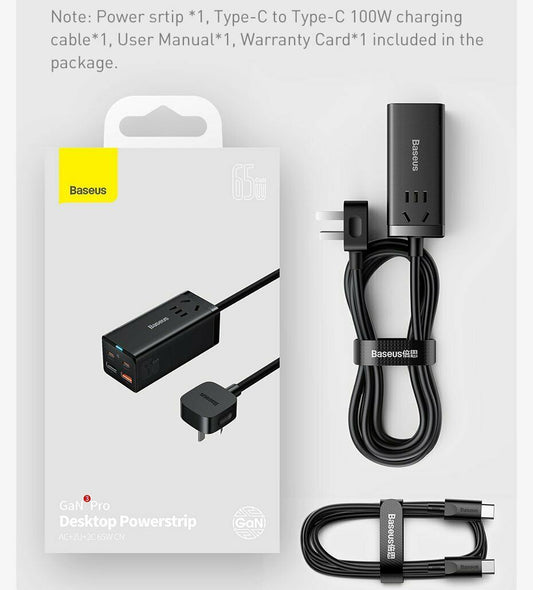 65W 4-ports USB PD GaN-oplader Desktop-strømadapter + AUCN100W USB-C-kabel med EU-stikkonverter - LifafaDenmark Aps