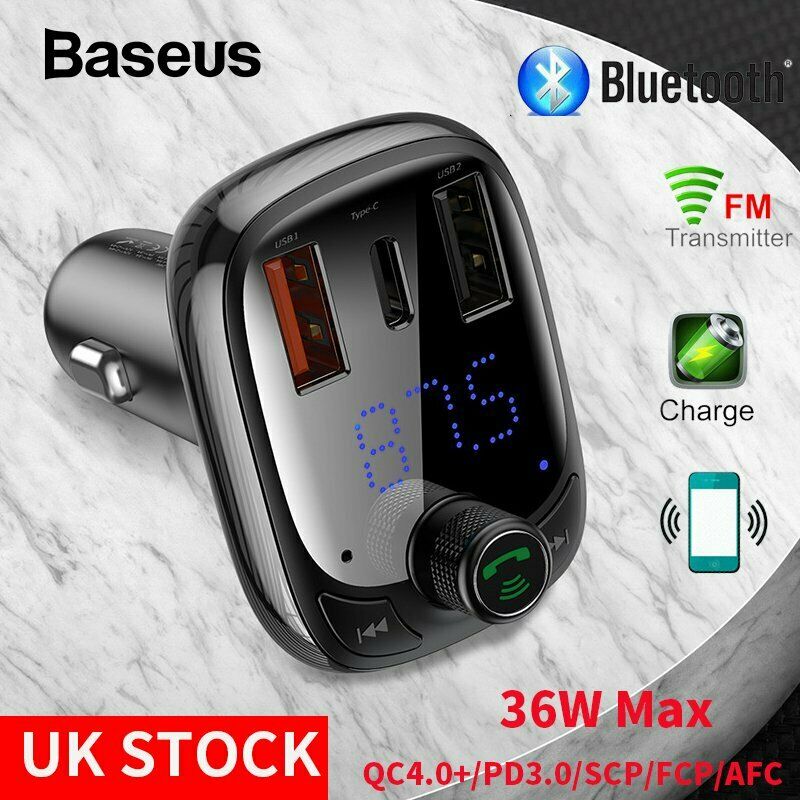 Baseus Bluetooth5.0 trådløs håndfri bil FM-sender MP3-afspiller USB-oplader - Lifafa Denmark