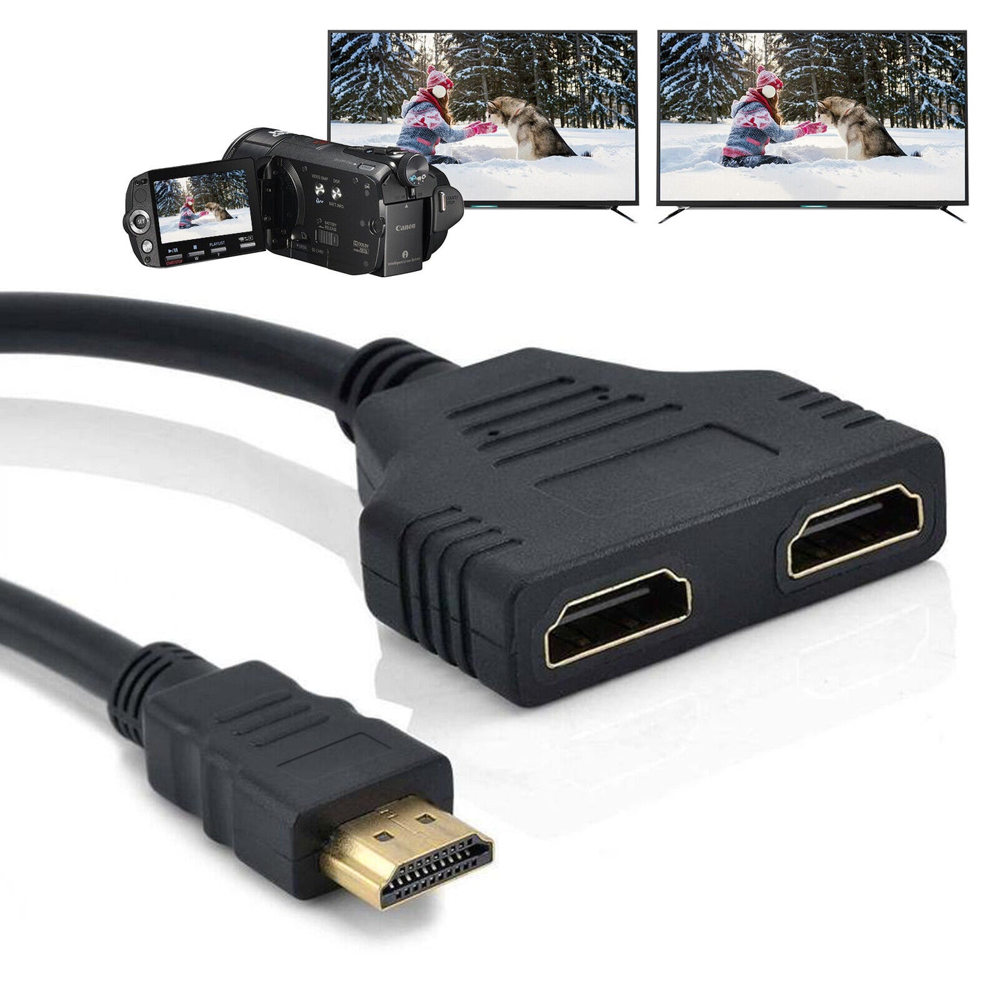 HDMI splitterkabel 1 han til 2 x hun ledning 2-vejs port socket Y-adapter
