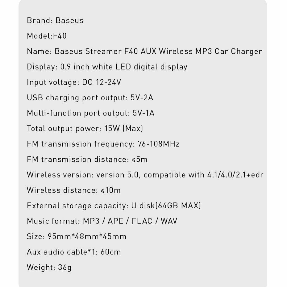 Baseus Bluetooth 5.0 Wireless Car FM Transmitter LCD MP3 Player USB Charger AUX - LifafaDenmark Aps
