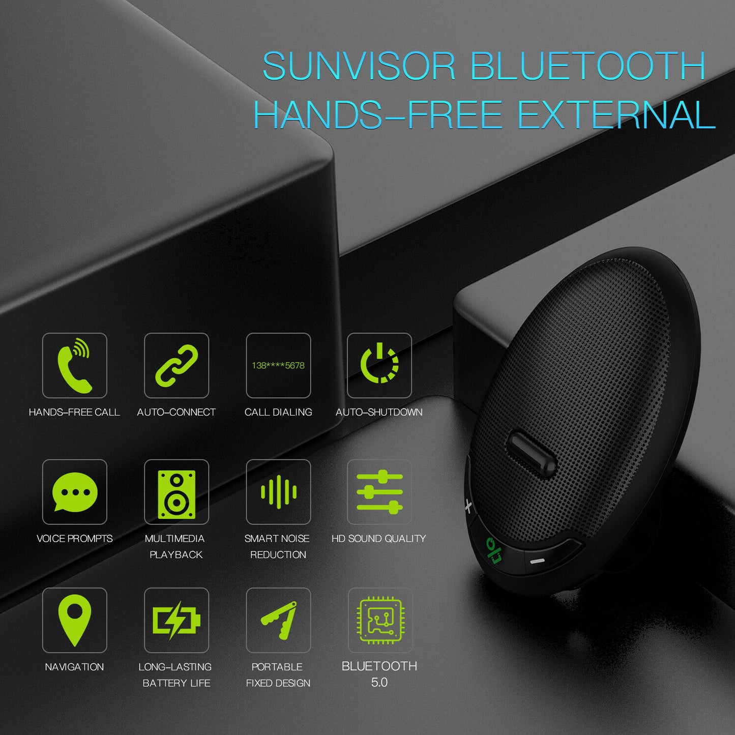 Trådløs bil Bluetooth V5.0 Håndfri højttalertelefon Solskærm Clip-højttalertelefon